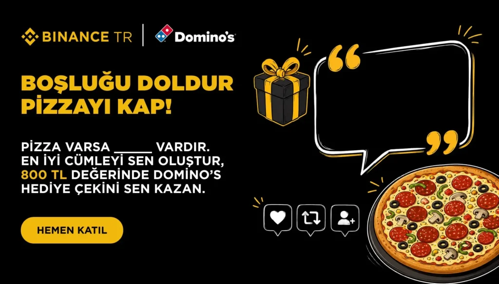 Binance TR’den Pizza Temalı Sosyal Medya Etkinliği: 800 TL Değerinde Domino’s Hediye Çeki Fırsatı